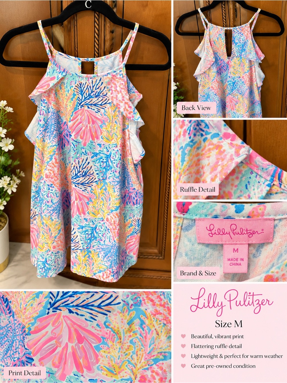 Lilly Pulitzer Girls' Ruffle Sundress - Pink, Blue, Yellow Multicolor Print